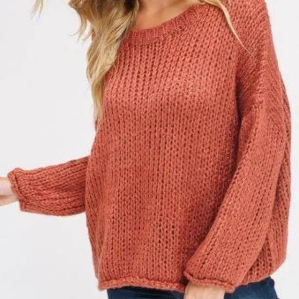 Free People Rust Knit Scoop Neck Sweater